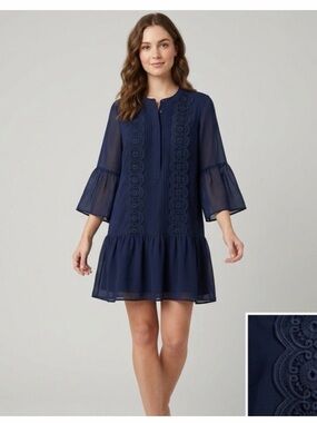 LOFT Navy Boho Tiered Dress